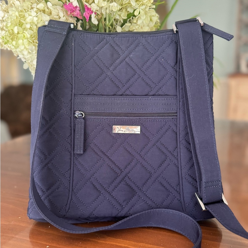 Vera Bradley Cotton Quilted Crossbody Shoulder Bag Purse Navy Blue
